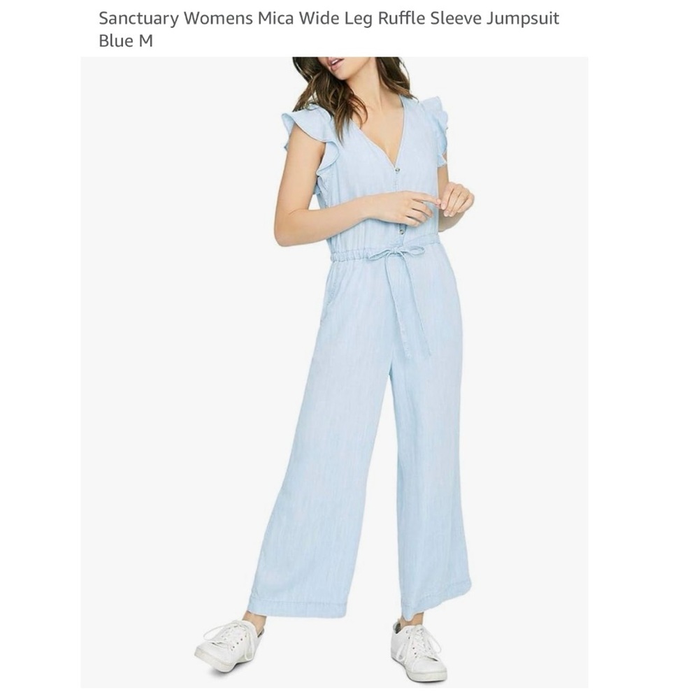 Sanctuary Womens Mica Wide Leg Ruffle Sleeve Jumpsuit Blue M